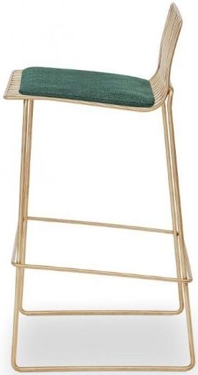 Product photograph of Gillmore Space Finn Conifer Green Woven Fabric And Brass Brushed Bar Stool Sold In Pairs from Choice Furniture Superstore.