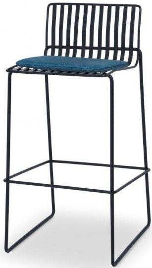 Product photograph of Gillmore Space Finn Admiral Blue Woven Fabric And Black Matt Bar Stool Sold In Pairs from Choice Furniture Superstore.