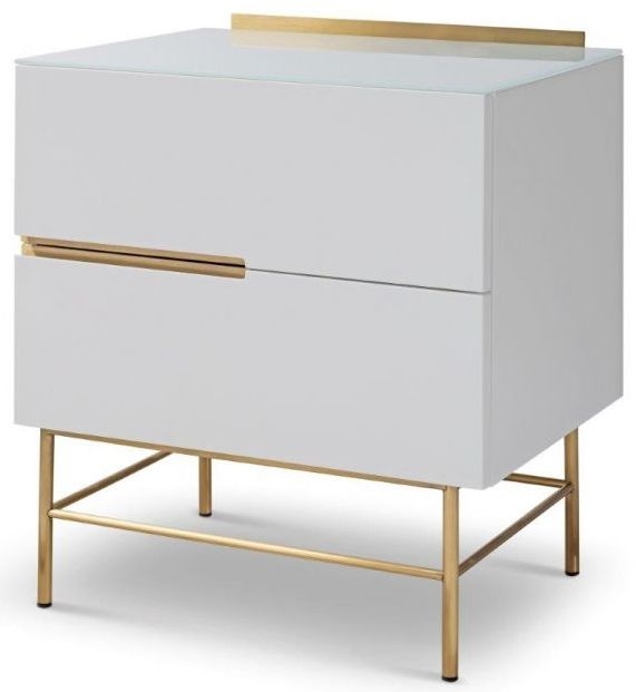 Product photograph of Alberto White And Brass Metal 2 Drawer Bedside Cabinet from Choice Furniture Superstore.