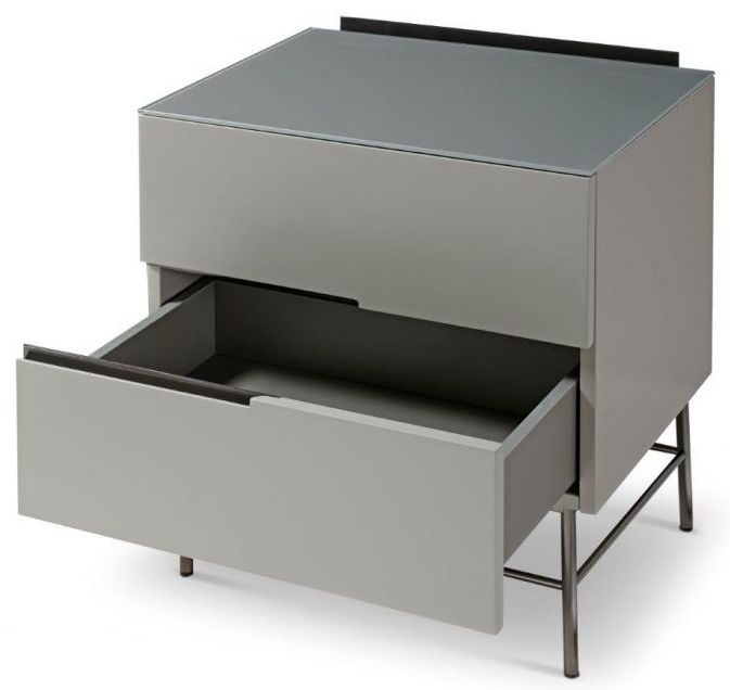 Product photograph of Alberto Grey And Chrome Metal 2 Drawer Bedside Cabinet from Choice Furniture Superstore.