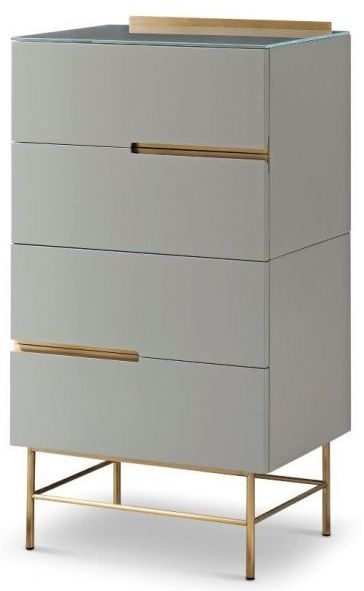 Product photograph of Alberto Grey And Brass Metal 4 Drawer Narrow Chest from Choice Furniture Superstore.