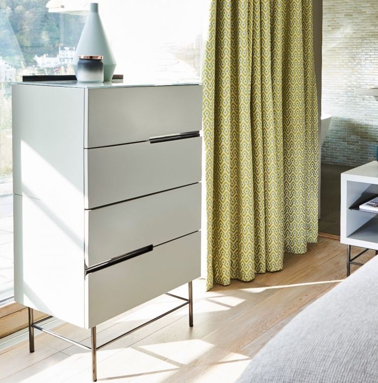 Product photograph of Alberto White And Chrome Metal 4 Drawer Narrow Chest from Choice Furniture Superstore.