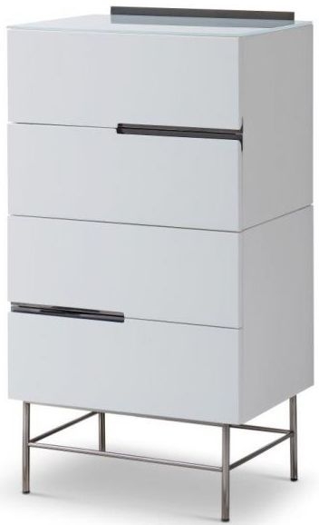 Product photograph of Alberto White And Chrome Metal 4 Drawer Narrow Chest from Choice Furniture Superstore.