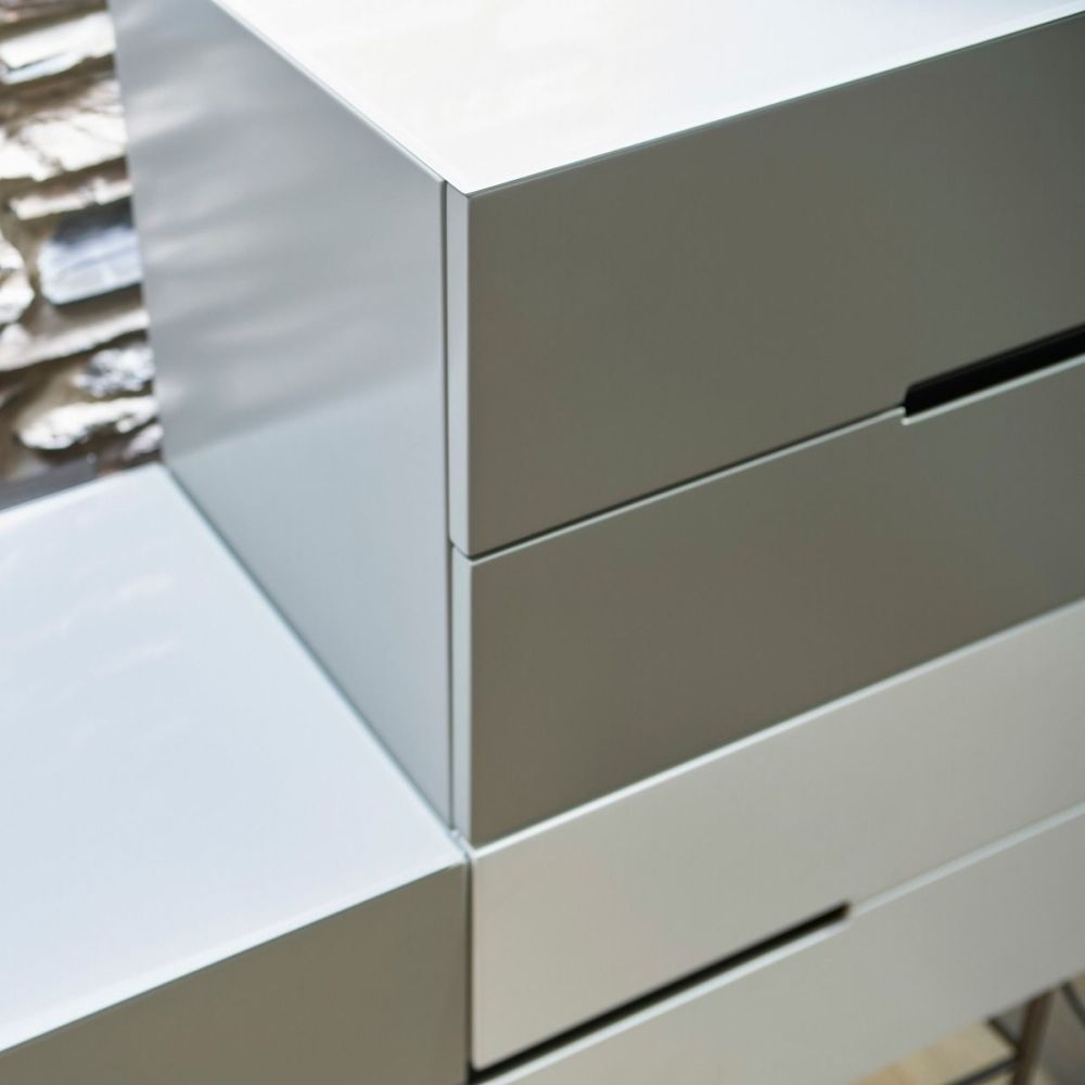 Product photograph of Alberto Grey And Chrome Metal 4 Drawer Narrow Chest from Choice Furniture Superstore.
