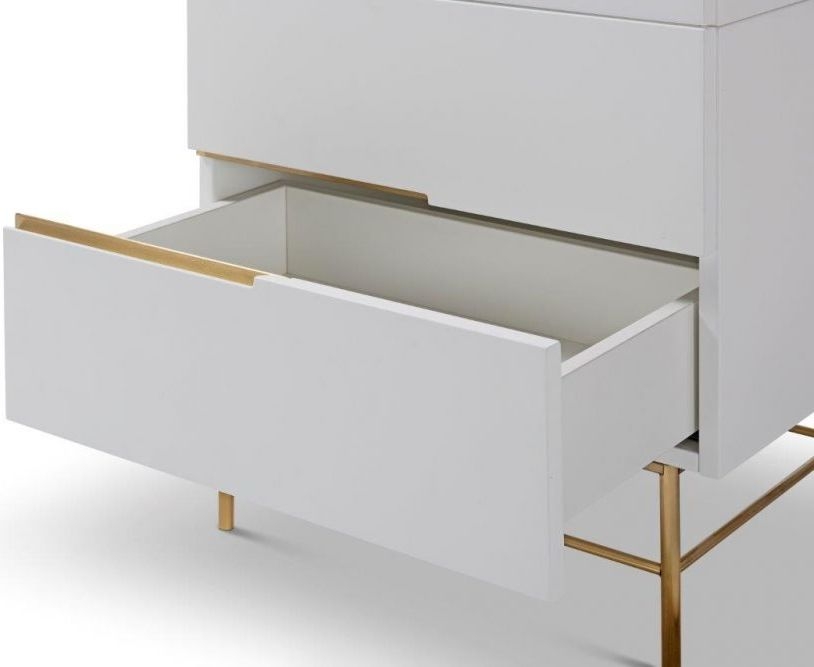 Product photograph of Gillmore Space Alberto White Matt Lacquer And Brass Brushed 6 Drawer Narrow Chest from Choice Furniture Superstore.