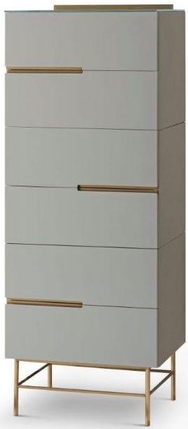 Product photograph of Alberto Grey And Brass Metal 6 Drawer Tall Chest from Choice Furniture Superstore.