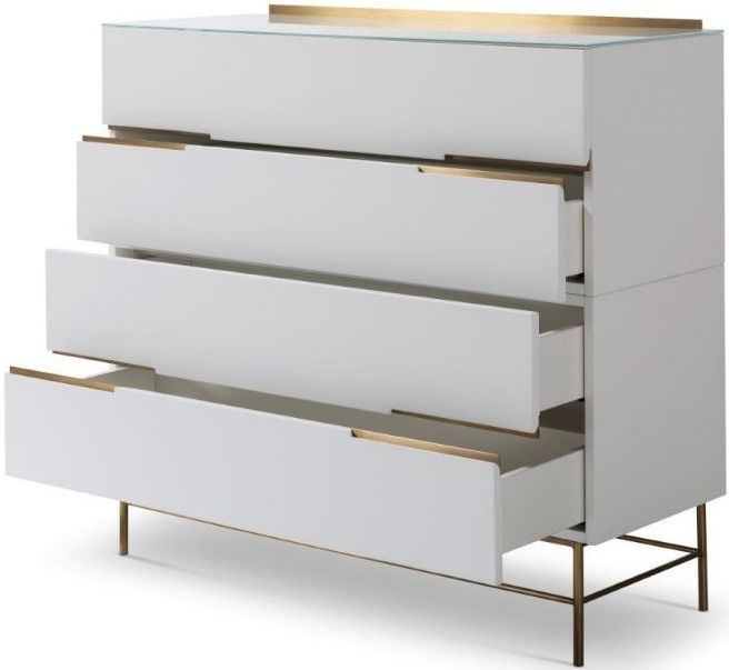Product photograph of Alberto White And Brass Metal 4 Drawer Chest from Choice Furniture Superstore.