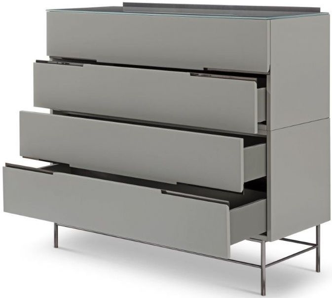 Product photograph of Alberto Grey And Chrome Metal 4 Drawer Chest from Choice Furniture Superstore.