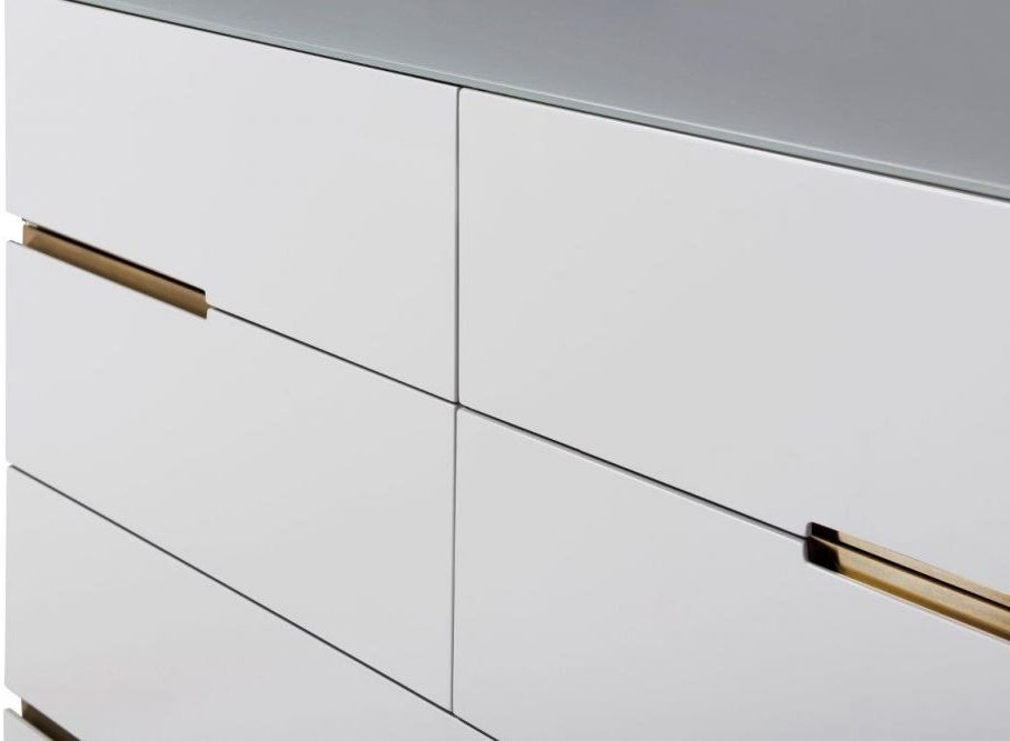 Product photograph of Alberto White And Brass Metal 6 Drawer Chest from Choice Furniture Superstore.