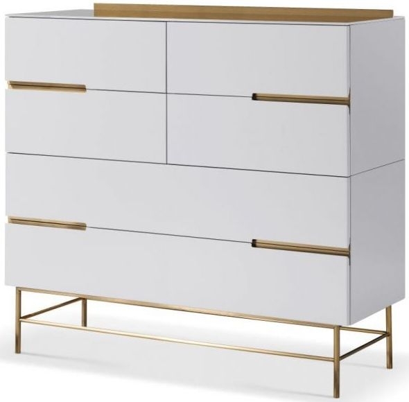 Product photograph of Alberto White And Brass Metal 6 Drawer Chest from Choice Furniture Superstore.