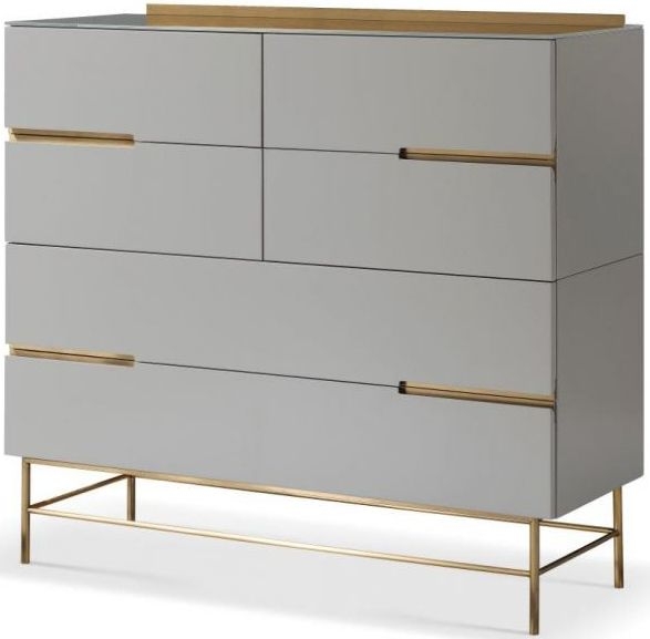Product photograph of Alberto Grey And Brass Metal 6 Drawer Chest from Choice Furniture Superstore.