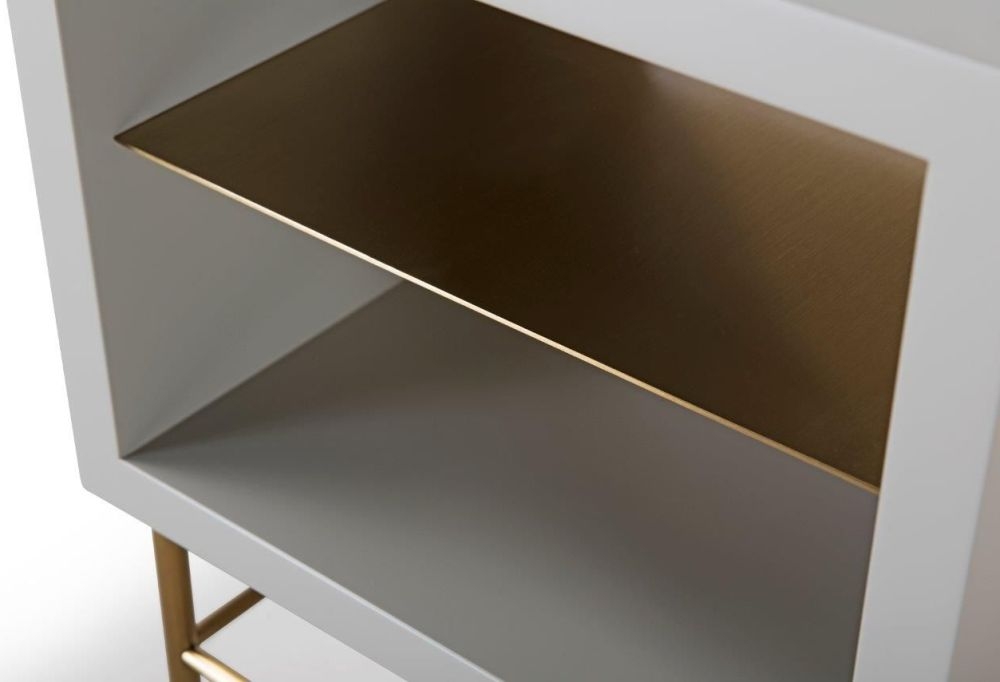 Product photograph of Gillmore Space Alberto Grey Matt Lacquer And Brass Brushed Side Table from Choice Furniture Superstore.