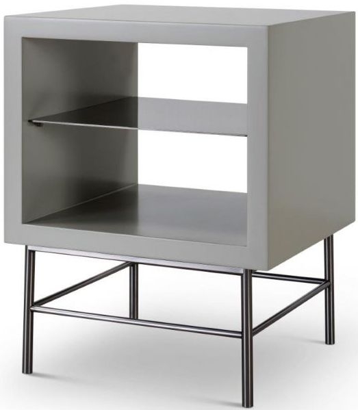 Product photograph of Gillmore Space Alberto Grey Matt Lacquer And Dark Chrome Side Table from Choice Furniture Superstore.