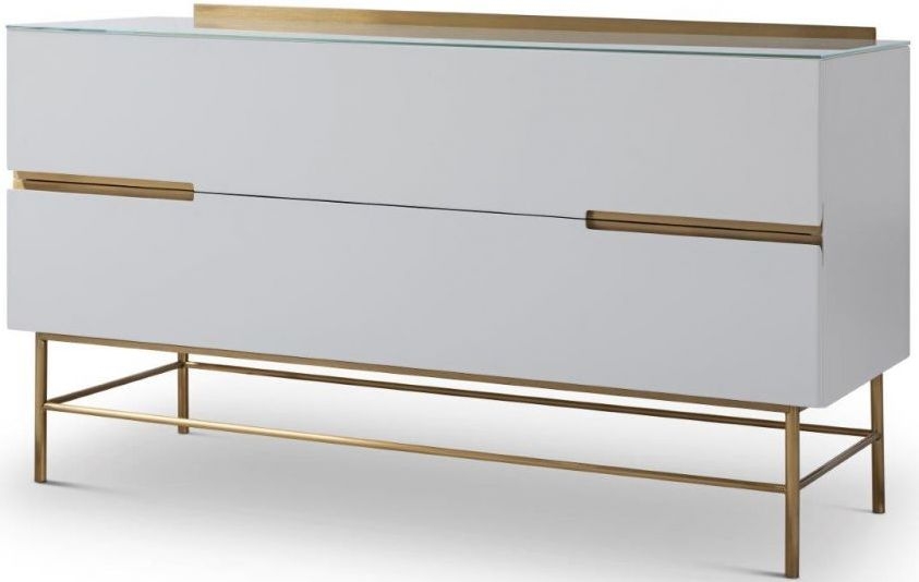 Product photograph of Alberto White And Brass Metal Low Sideboard - 110cm from Choice Furniture Superstore.