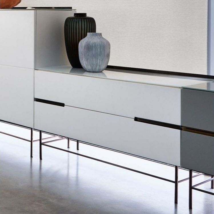 Product photograph of Gillmore Space Alberto White Matt Lacquer And Dark Chrome 2 Drawer Low Sideboard from Choice Furniture Superstore.