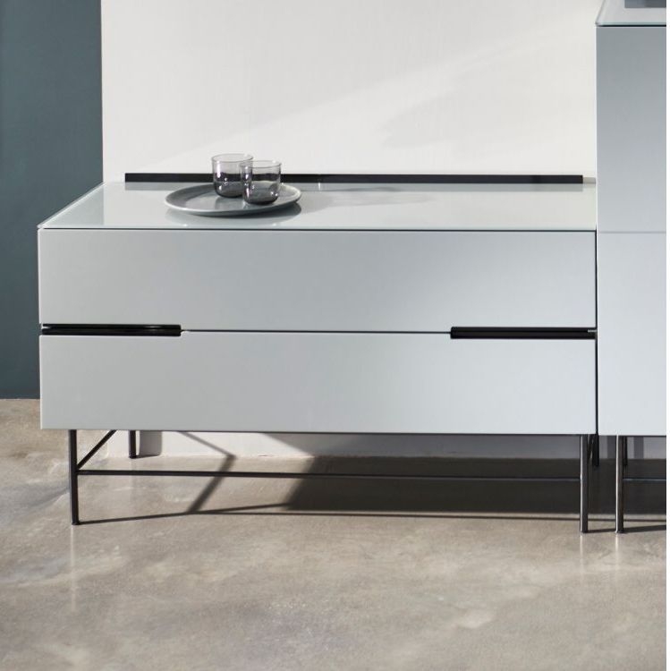 Product photograph of Gillmore Space Alberto White Matt Lacquer And Dark Chrome 2 Drawer Low Sideboard from Choice Furniture Superstore.