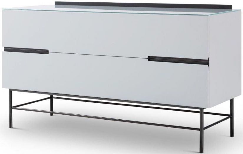 Product photograph of Gillmore Space Alberto White Matt Lacquer And Dark Chrome 2 Drawer Low Sideboard from Choice Furniture Superstore.