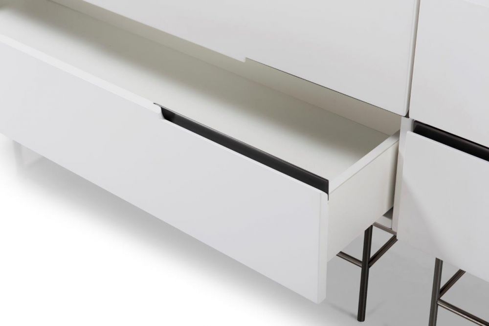 Product photograph of Alberto White And Chrome Metal Low Sideboard - 220cm from Choice Furniture Superstore.