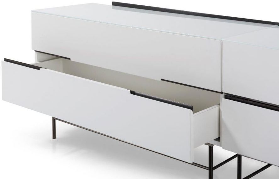 Product photograph of Alberto White And Chrome Metal Low Sideboard - 220cm from Choice Furniture Superstore.