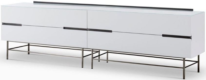 Product photograph of Alberto White And Chrome Metal Low Sideboard - 220cm from Choice Furniture Superstore.