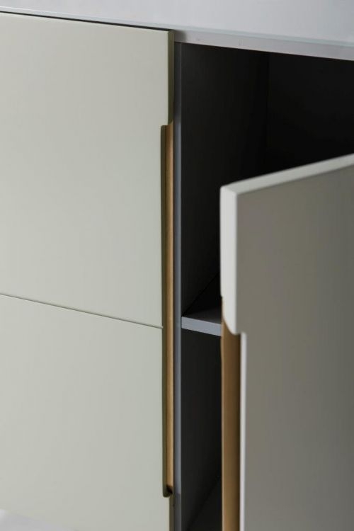Product photograph of Alberto Grey And Brass Metal 2 Door Small Sideboard - 110cm from Choice Furniture Superstore.