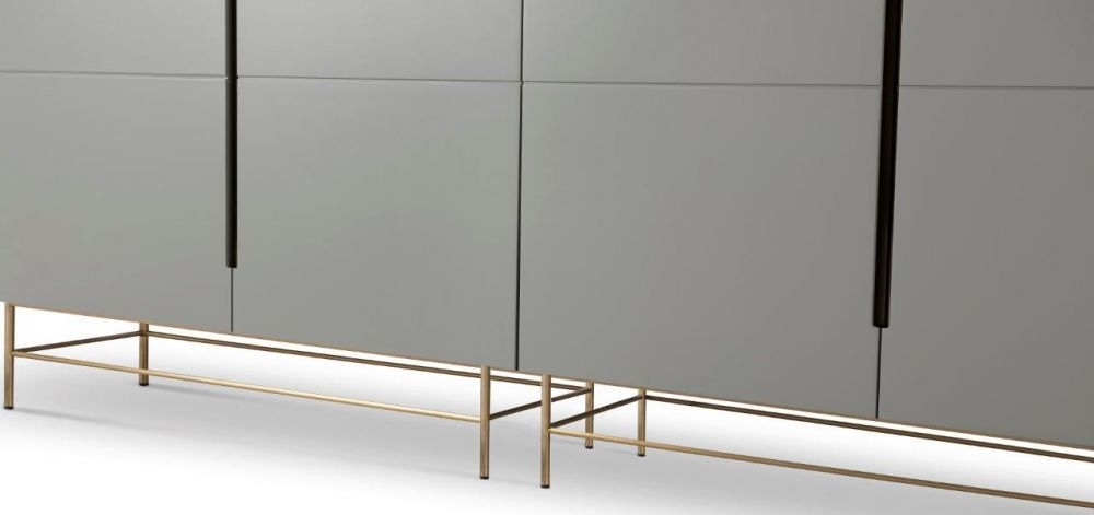 Product photograph of Gillmore Space Alberto Grey Matt Lacquer And Brass Brushed 4 Door High Sideboard from Choice Furniture Superstore.