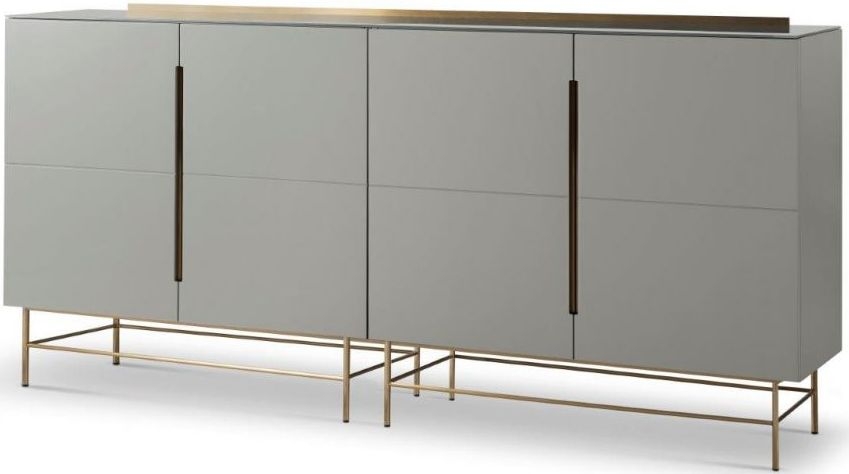 Product photograph of Gillmore Space Alberto Grey Matt Lacquer And Brass Brushed 4 Door High Sideboard from Choice Furniture Superstore.