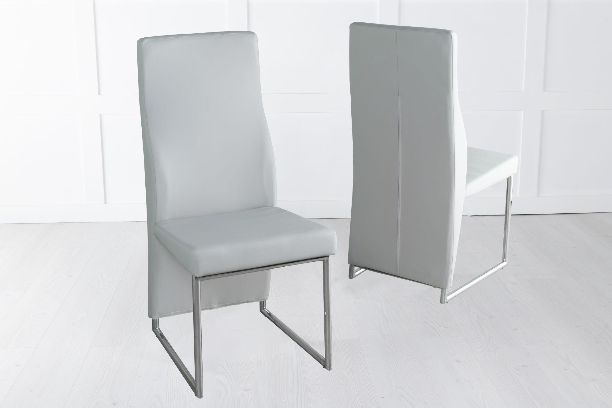 Product photograph of Perth Grey Dining Chair Leather - Faux Pu With High Back And Stainless Steel Chrome Base from Choice Furniture Superstore.