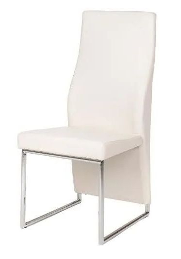 Product photograph of Perth Cream Dining Chair Leather - Faux Pu With High Back And Stainless Steel Chrome Base from Choice Furniture Superstore.