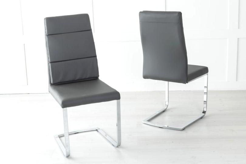 Product photograph of Arabella Dark Grey Dining Chair Leather - Faux Pu With Stainless Steel Chrome Cantiliver Base from Choice Furniture Superstore.