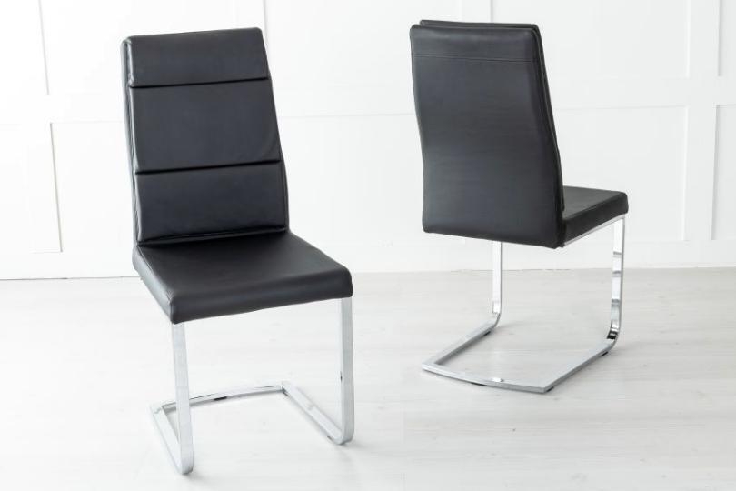 Product photograph of Arabella Black Dining Chair Leather - Faux Pu With Stainless Steel Chrome Cantiliver Base from Choice Furniture Superstore.