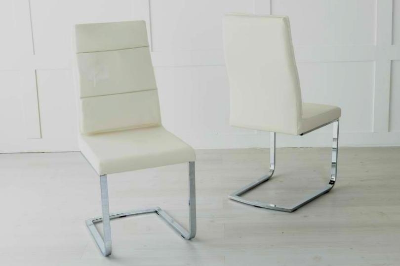 Product photograph of Arabella Cream Dining Chair Leather - Faux Pu With Stainless Steel Chrome Cantiliver Base from Choice Furniture Superstore.