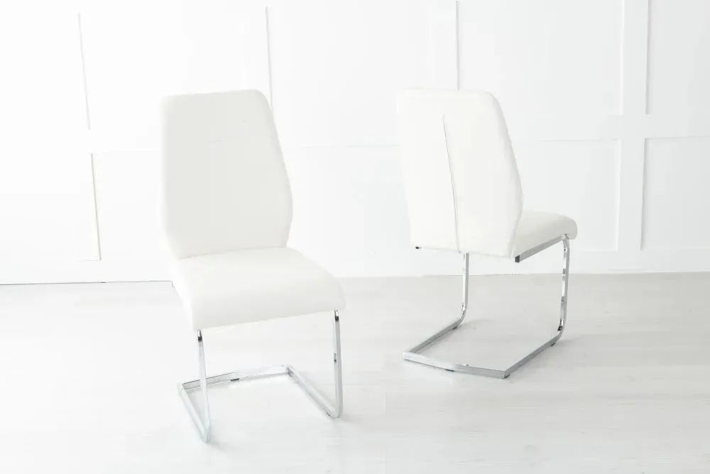 Product photograph of Oslo Cream Leather Dining Chair With Stainless Steel Cantiliver Base from Choice Furniture Superstore.