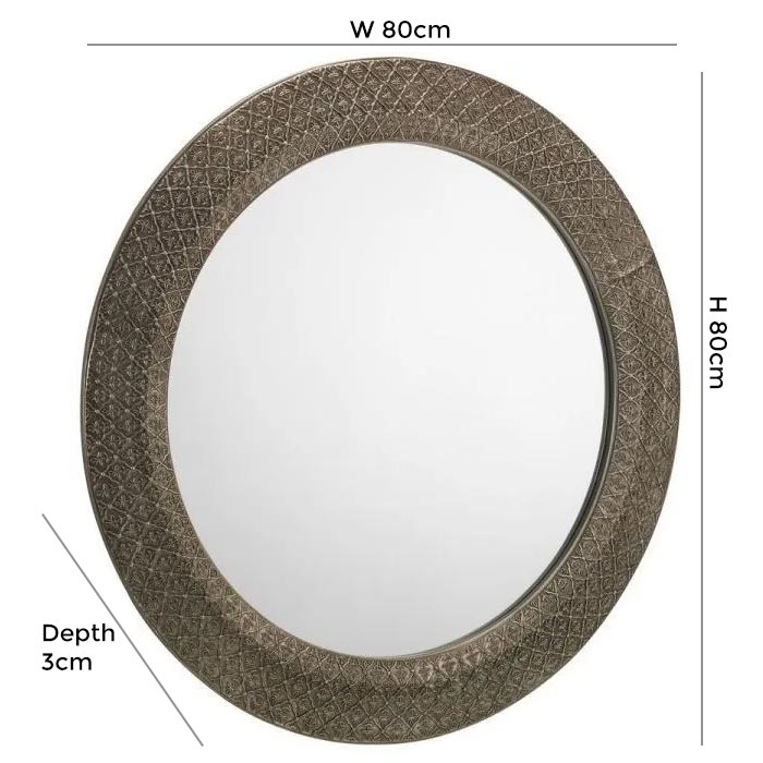 Product photograph of Cadence Ornate Pewter Round Wall Mirror - 80cm X 80cm from Choice Furniture Superstore.