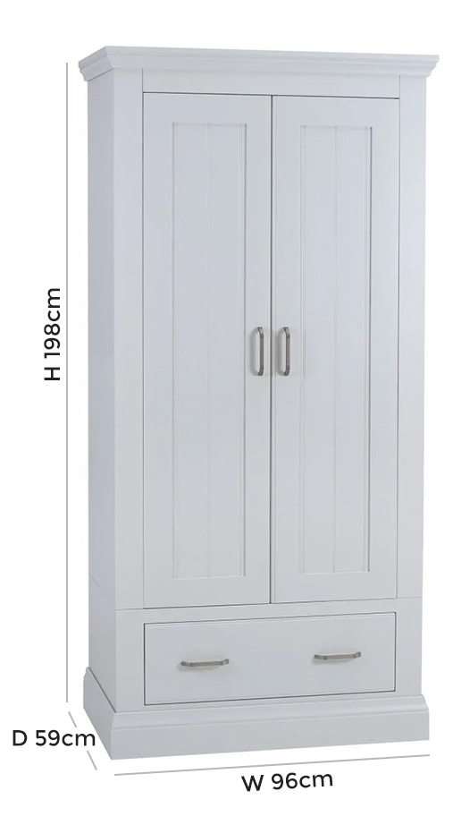 Product photograph of Tch Coelo Painted 2 Door 1 Drawer Wardrobe from Choice Furniture Superstore.