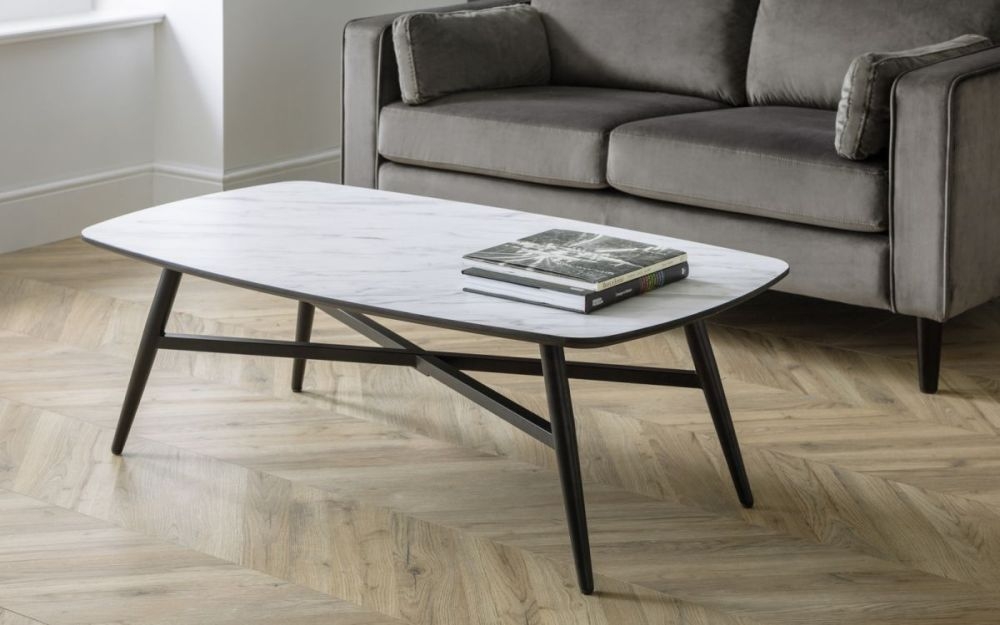 Product photograph of Caruso White Marble Effect 130cm Coffee Table from Choice Furniture Superstore.