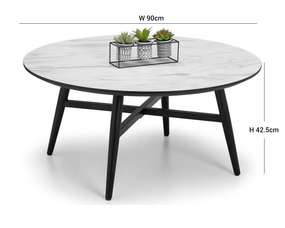 Product photograph of Firenze White Marble Effect 90cm Round Coffee Table from Choice Furniture Superstore.