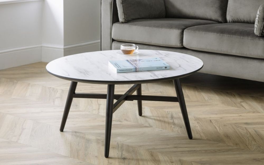 Product photograph of Firenze White Marble Effect 90cm Round Coffee Table from Choice Furniture Superstore.