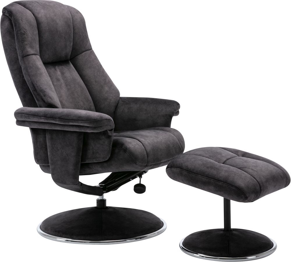 Product photograph of Gfa Denver Swivel Recliner Chair With Footstool - Liquorice Fabric from Choice Furniture Superstore.