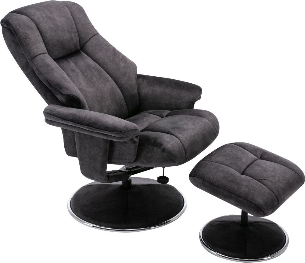Product photograph of Gfa Denver Swivel Recliner Chair With Footstool - Liquorice Fabric from Choice Furniture Superstore.