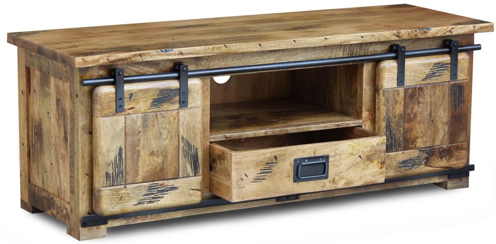 Product photograph of Iron Works Industrial Style Wooden 135cm Tv Unit from Choice Furniture Superstore.