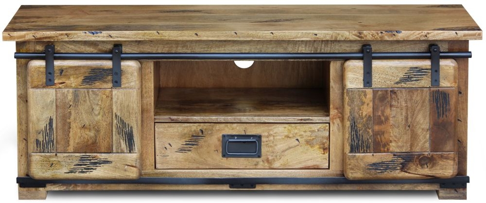 Product photograph of Iron Works Industrial Style Wooden 135cm Tv Unit from Choice Furniture Superstore.