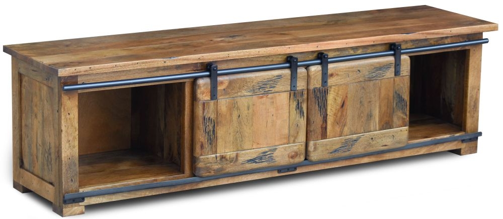 Product photograph of Iron Works Industrial Style Wooden 180cm Tv Unit from Choice Furniture Superstore.