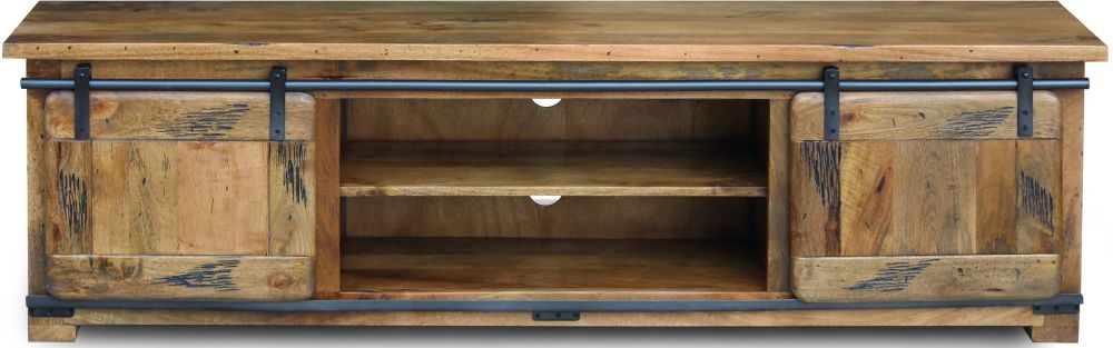 Product photograph of Iron Works Industrial Style Wooden 180cm Tv Unit from Choice Furniture Superstore.