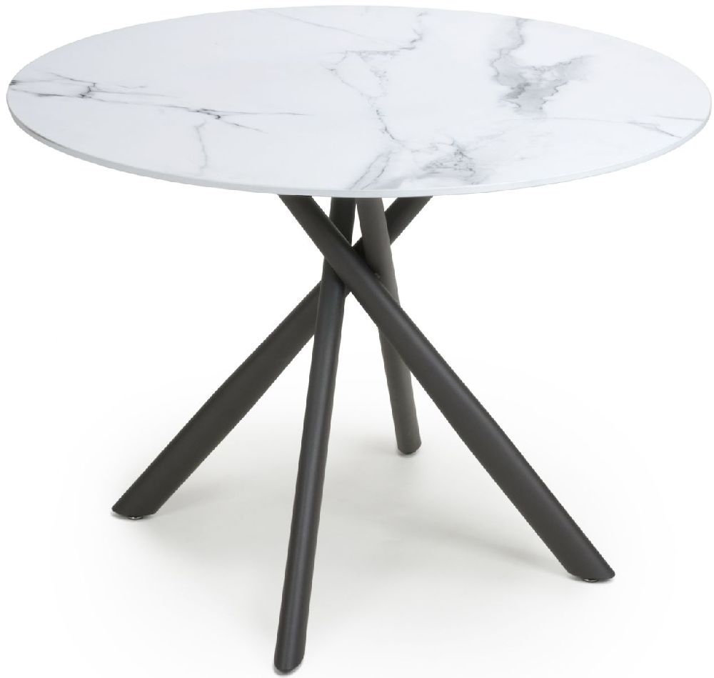 Product photograph of Avesta White Marble Effect 100cm Round Dining Table from Choice Furniture Superstore.