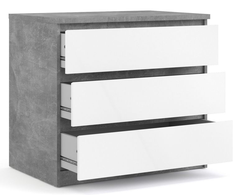 Product photograph of Naia Chest Of 3 Drawer In Concrete And White High Gloss from Choice Furniture Superstore.