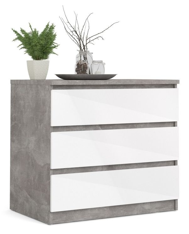 Product photograph of Naia Chest Of 3 Drawer In Concrete And White High Gloss from Choice Furniture Superstore.