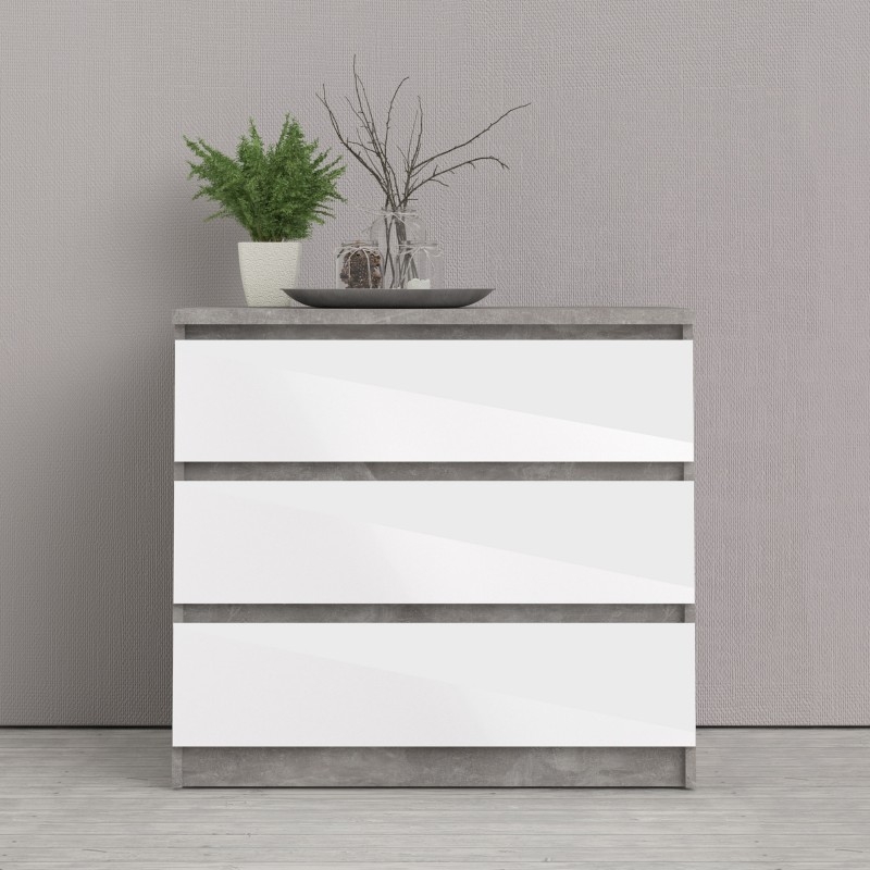 Product photograph of Naia Chest Of 3 Drawer In Concrete And White High Gloss from Choice Furniture Superstore.