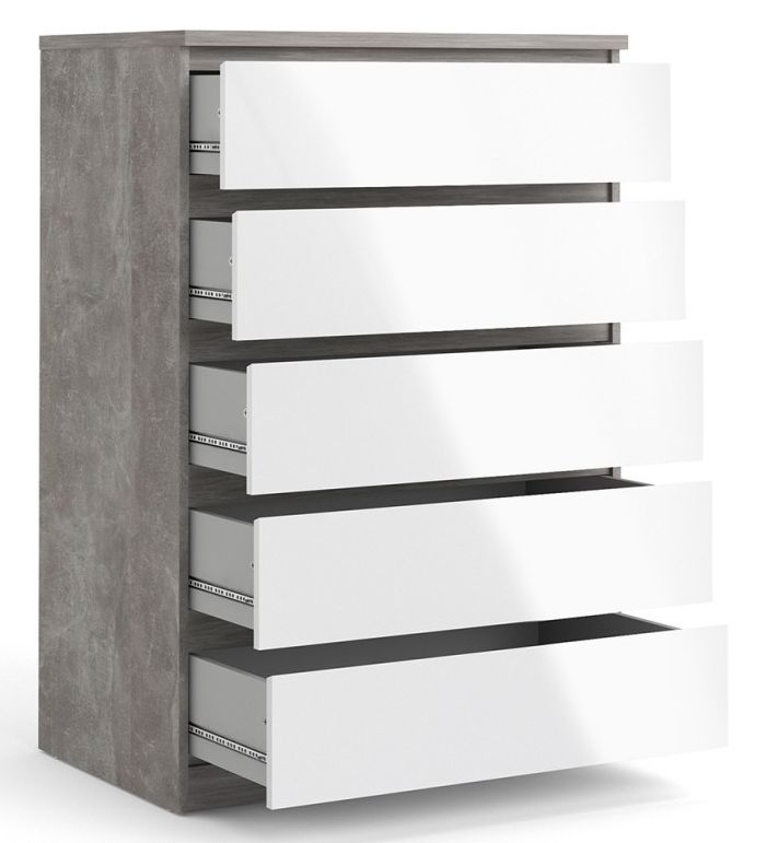Product photograph of Naia Grey Concrete Effect 5 Drawer Chest from Choice Furniture Superstore.