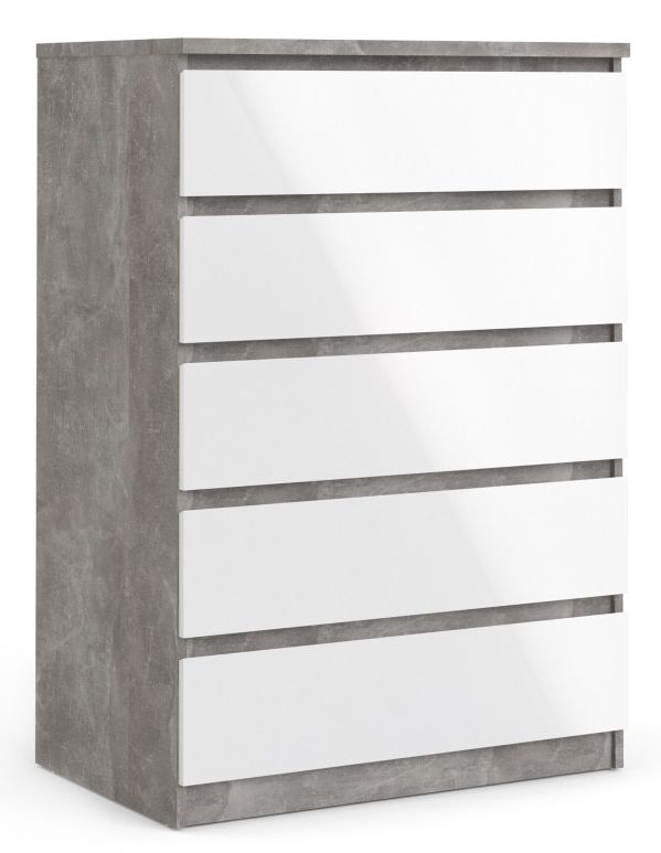 Product photograph of Naia Grey Concrete Effect 5 Drawer Chest from Choice Furniture Superstore.